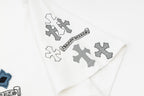 Chrome Hearts 2026 SS Blue & Silver Cross Embroidered T-Shirt - White Unisex Cotton Tee with Gothic Logo