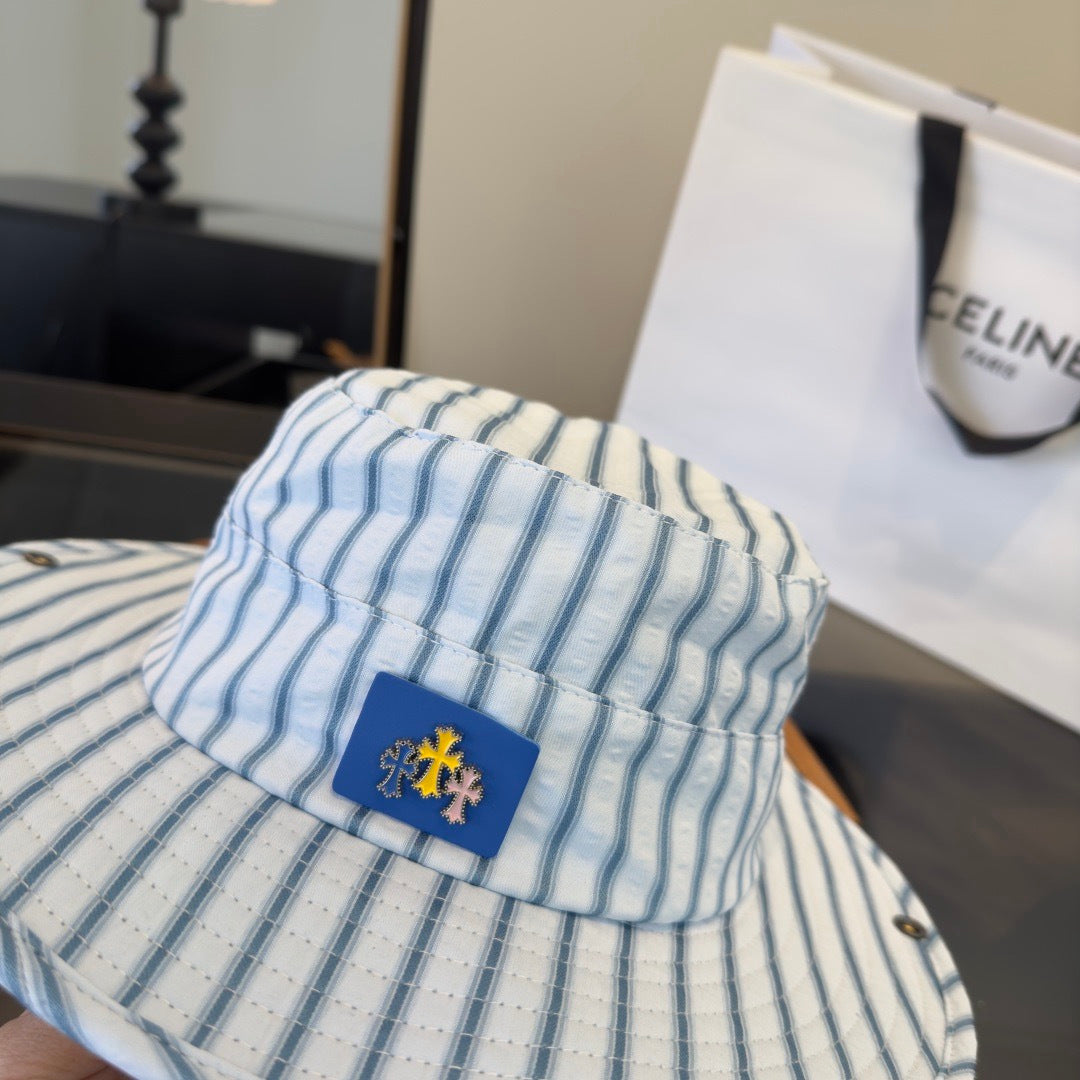 Chrome Hearts Blue and White Striped Bucket Hat