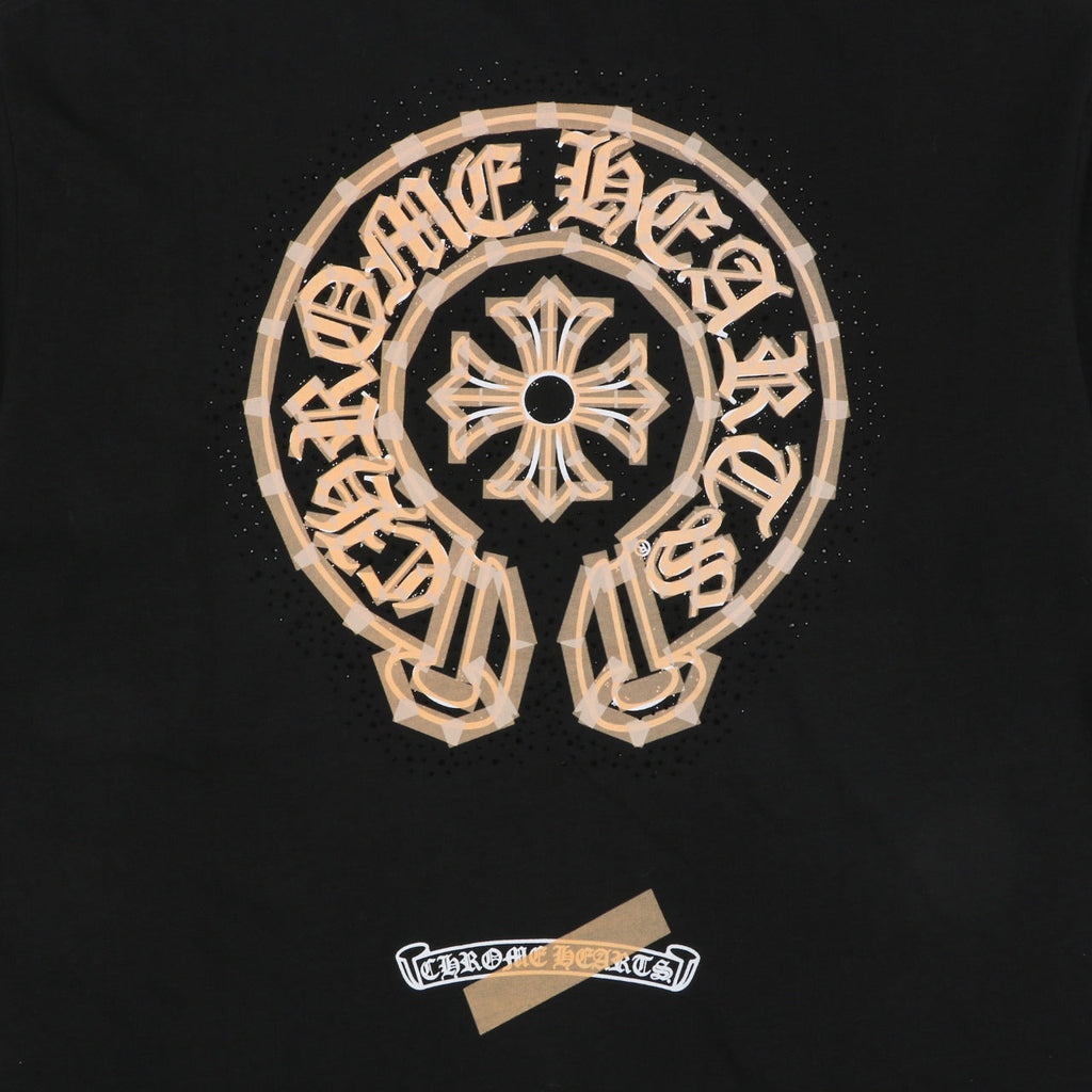 Chrome Hearts Style Gold & White Chest Logo T-Shirt - Black Cotton Streetwear Tee