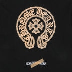 Chrome Hearts Style Gold & White Chest Logo T-Shirt - Black Cotton Streetwear Tee