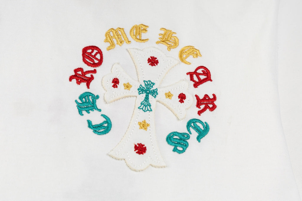 Men's Streetwear T-Shirt - Colorful Sanskrit & Cross Embroidery, Premium Cotton, Unisex Casual Top