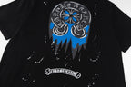 Chrome Hearts Black T-Shirt with Blue Drip Horseshoe Cross Graphic