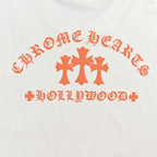 Chrome Hearts 2026 SS Hollywood Triple Cross Pocket T-Shirt - White Unisex Cotton Tee with Orange Gothic Logo