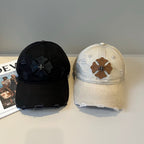 Chrome Hearts-Style Distressed, Ripped Baseball Cap