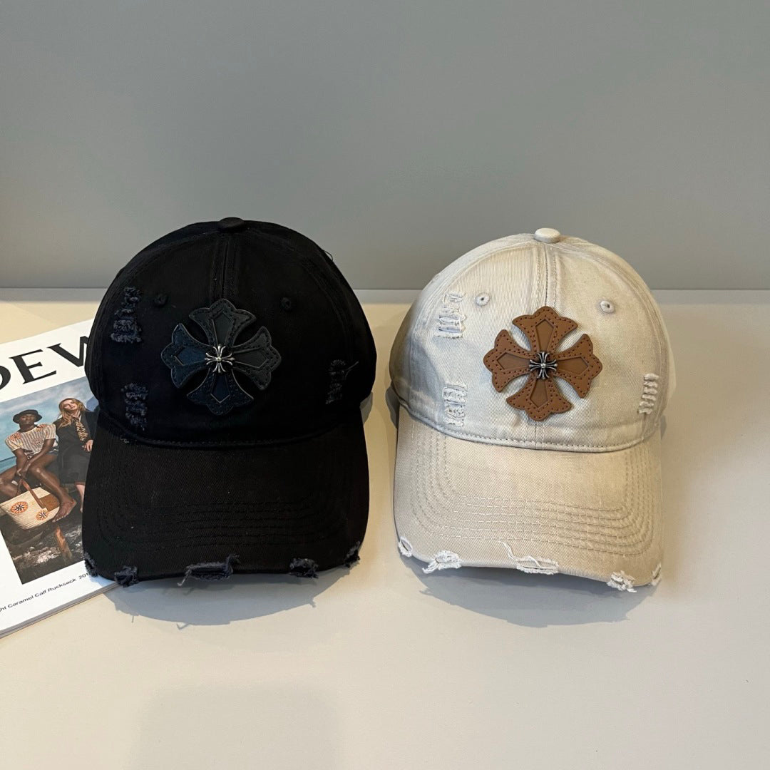 Chrome Hearts-Style Distressed, Ripped Baseball Cap