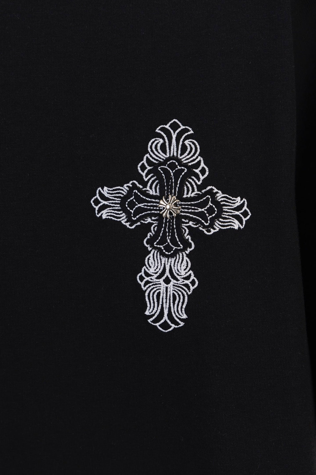 Chrome Hearts 2026 SS White Embroidered Cross T-Shirt - Black Unisex Cotton Tee with Gothic Logo