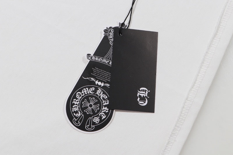 Chrome Hearts White T-Shirt with Black & Silver Cross Appliqués - Chest Detail