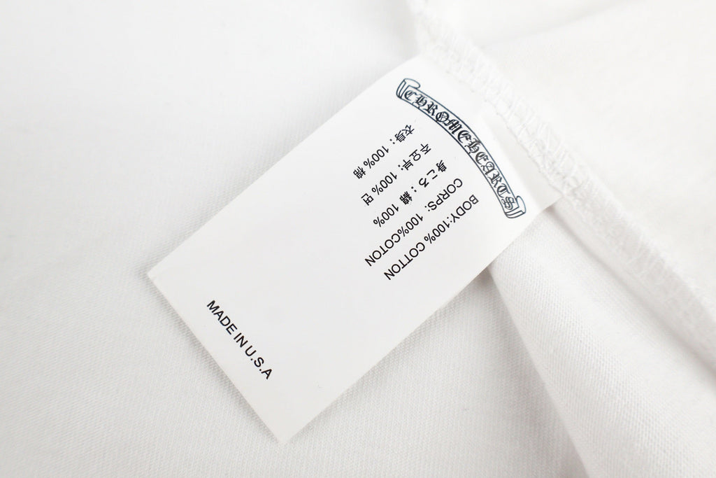 Chrome Hearts Style Tokyo Exclusive Pocket T-Shirt - Vertical Gothic Print & Floral Cross Grid, White Cotton Streetwear Tee