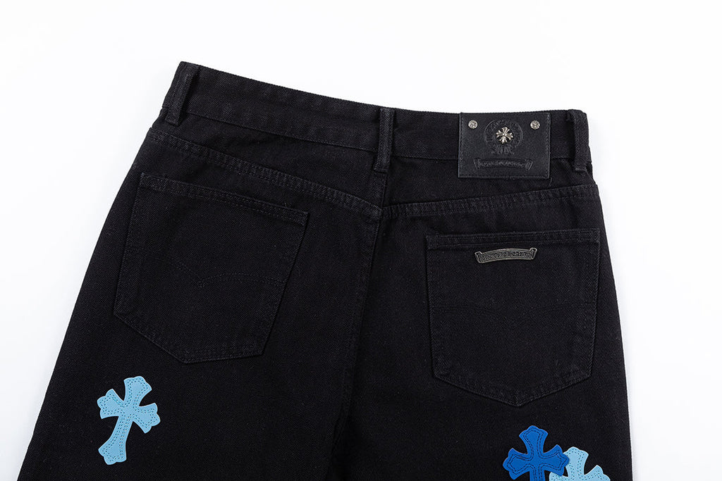Chrome Hearts "Blue Cross Embroidery" Washed Denim Jeans