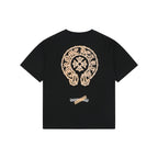 Chrome Hearts Style Gold & White Chest Logo T-Shirt - Black Cotton Streetwear Tee