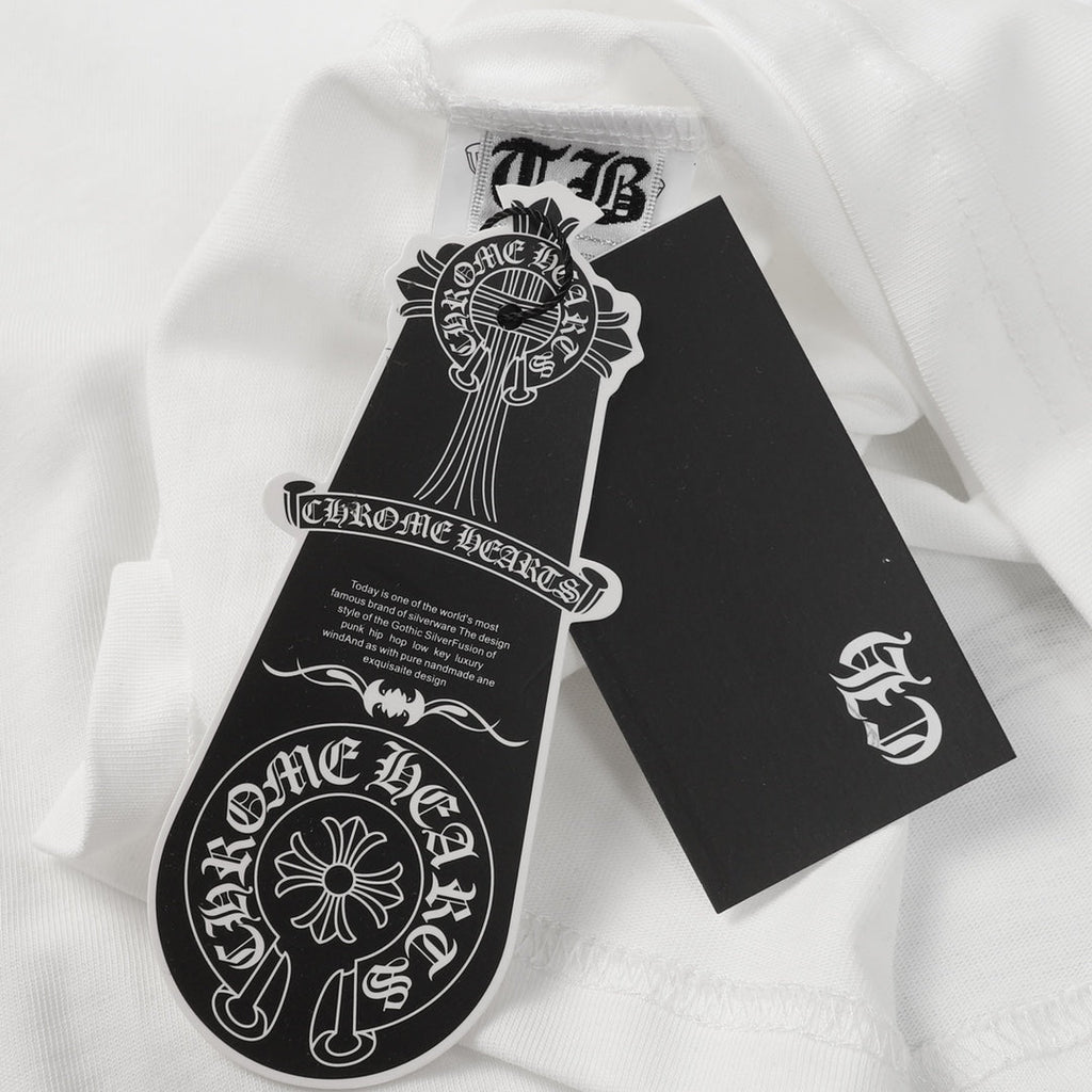 Chrome Hearts Style Gothic Cross Pocket T-Shirt – Back Print & Neck Embroidery, Premium Cotton Streetwear Tee