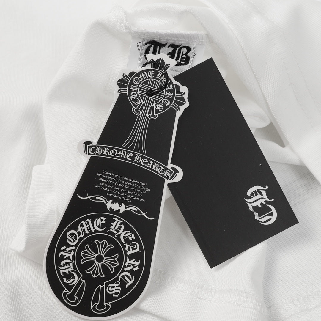 Chrome Hearts Style Gothic Cross Pocket T-Shirt – Back Print & Neck Embroidery, Premium Cotton Streetwear Tee