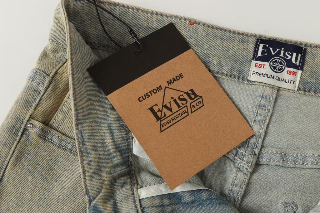 Evisu x Loewe Collaboration Men's Wide-Leg Jeans – Light Wash Embroidered Denim