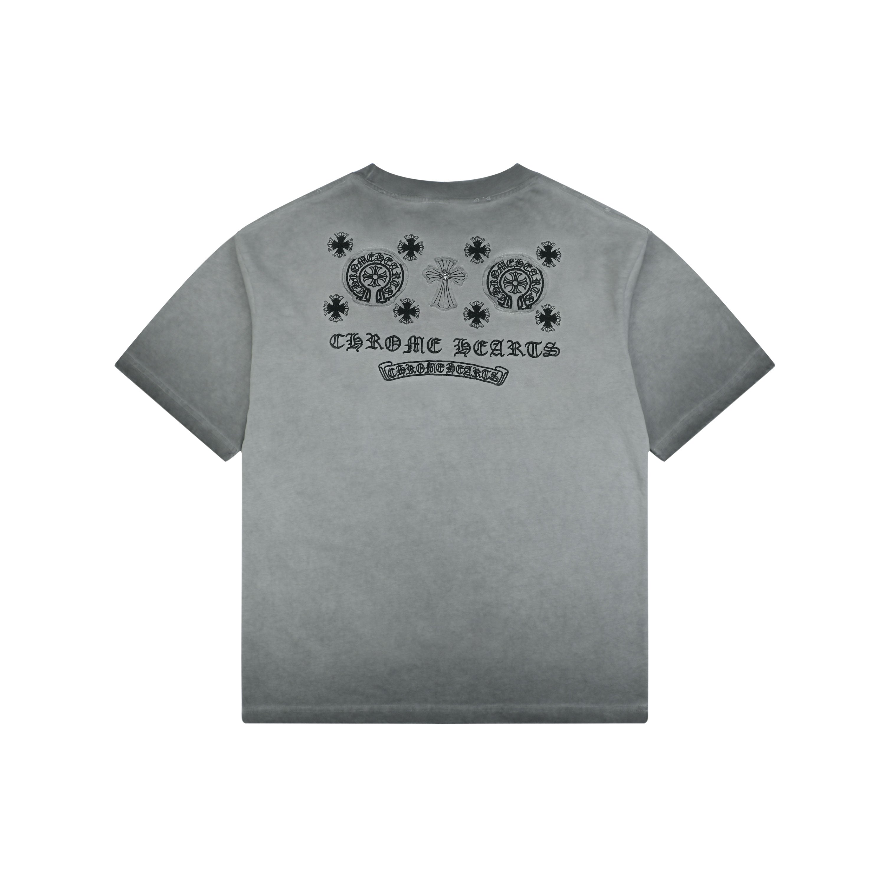 Chrome Hearts Style Vintage Wash Horseshoe T-Shirt - Grey Faded Streetwear Tee