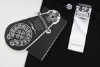 Chrome Hearts Black T-Shirt with Pink Embroidered Horseshoe Cross Graphic