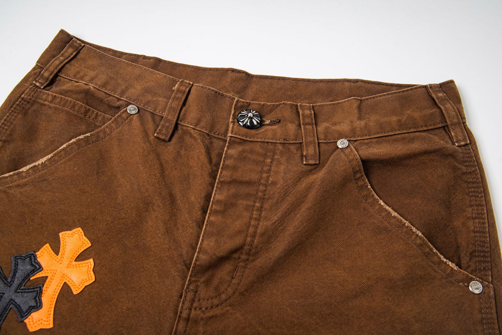 Chrome Hearts-Style Brown Cargo Pants with Cross Patches