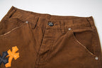 Chrome Hearts-Style Brown Cargo Pants with Cross Patches