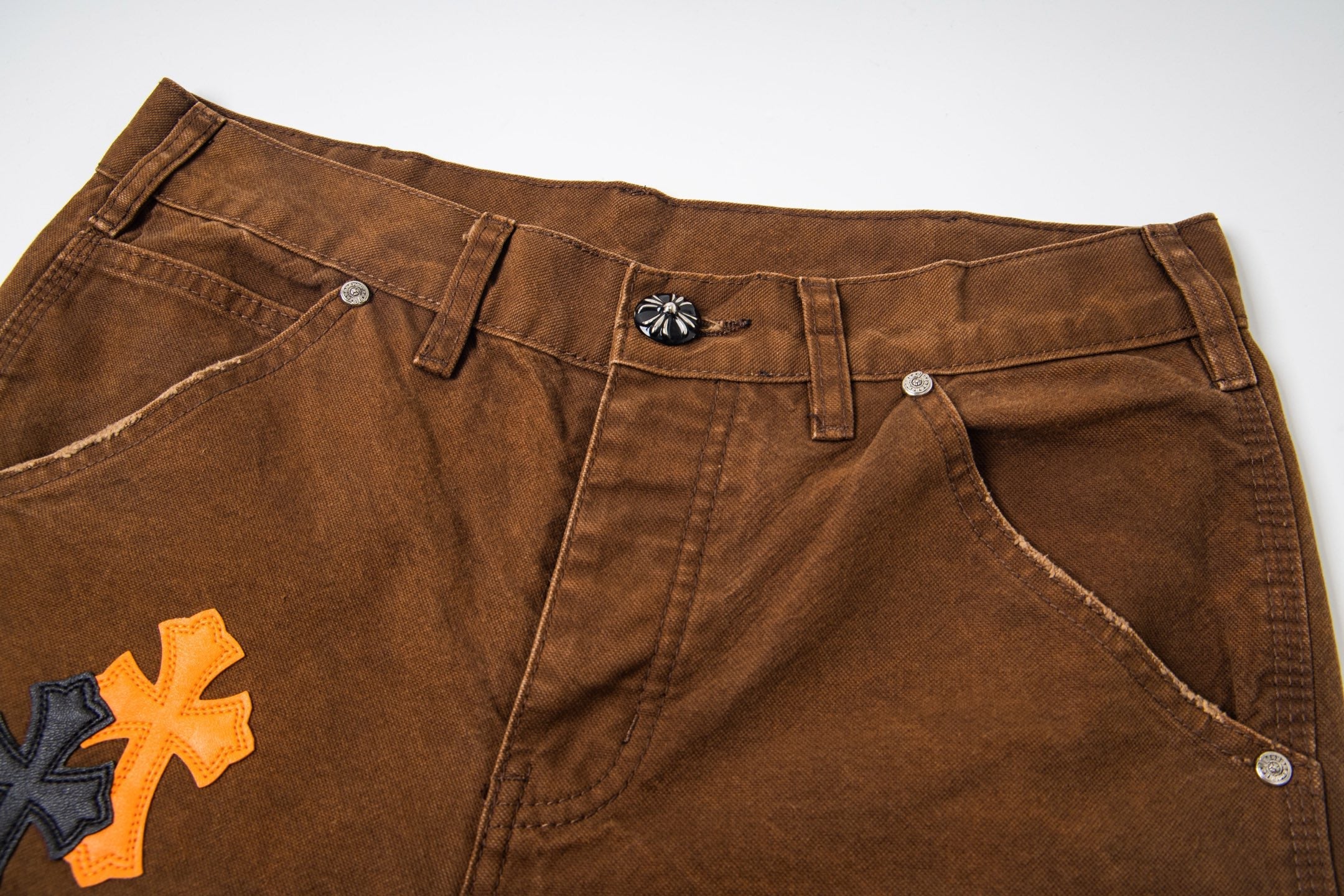 Chrome Hearts-Style Brown Cargo Pants with Cross Patches