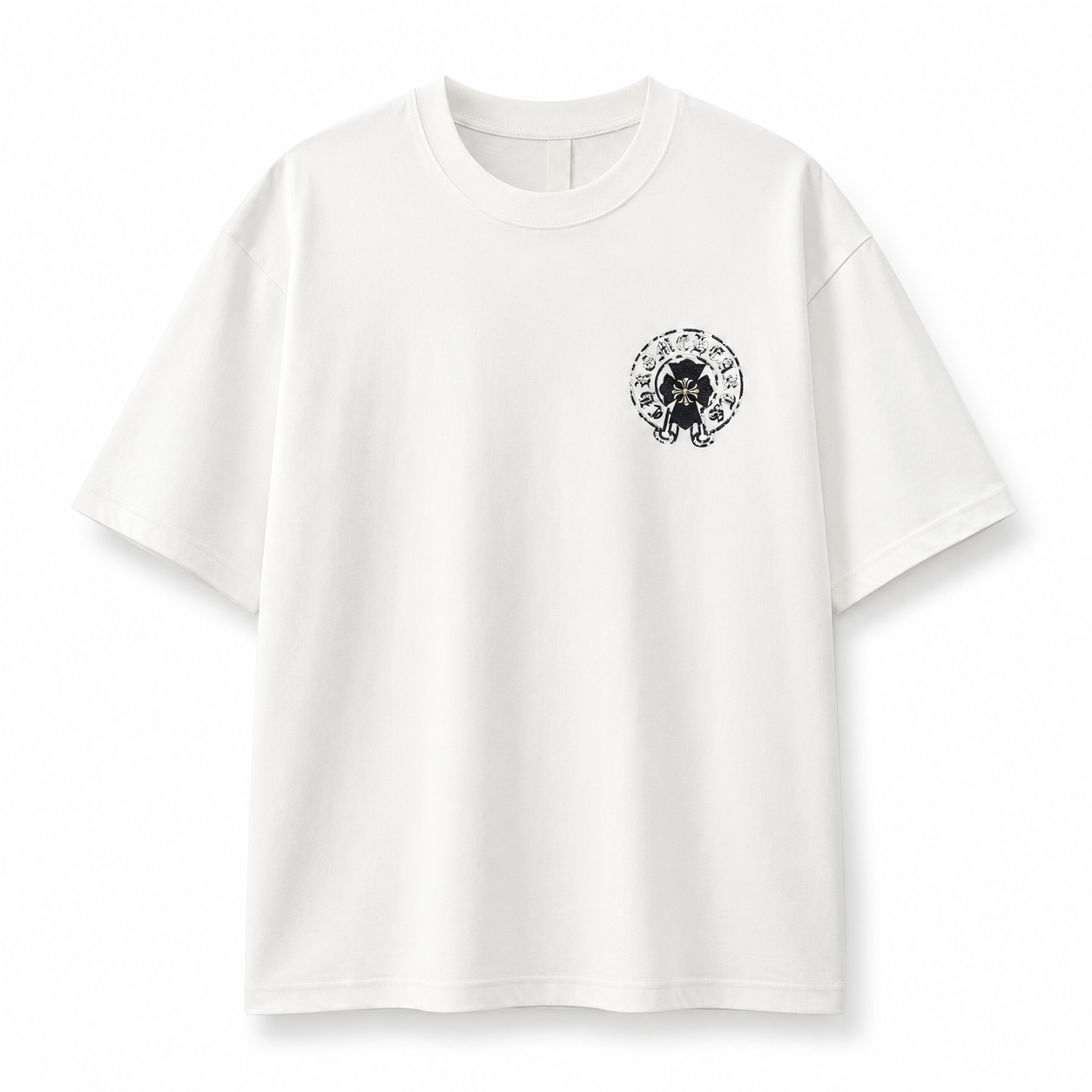 Chrome Hearts Style Gothic Cross Oversized T-Shirt - White/Black Print