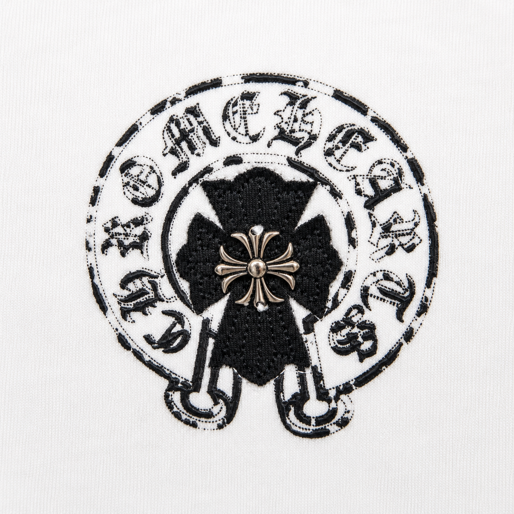 Chrome Hearts Style Gothic Cross Oversized T-Shirt - White/Black Print
