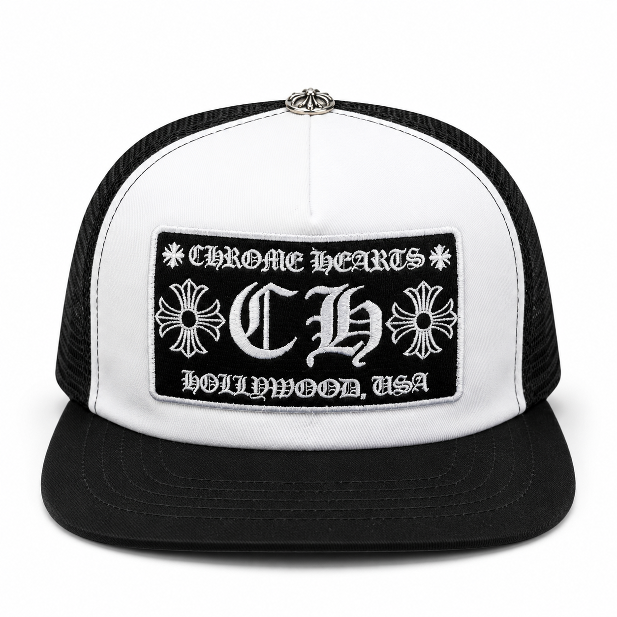 Chrome Hearts CH Hollywood Trucker Hat Black/White
