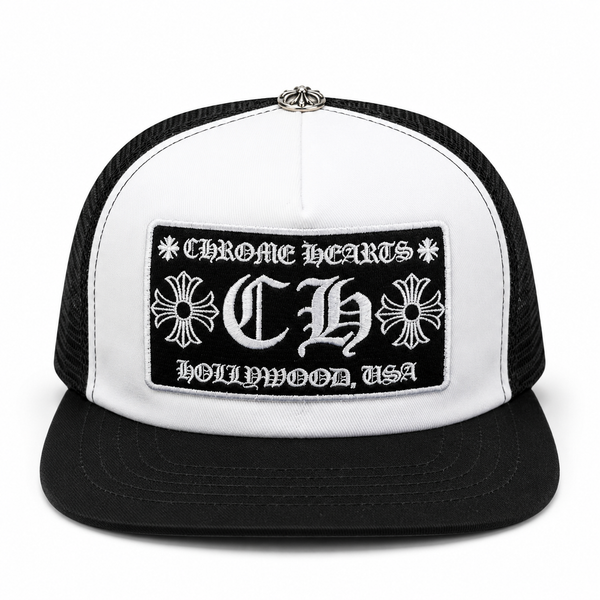 Chrome Hearts CH Hollywood Trucker Hat Black/White
