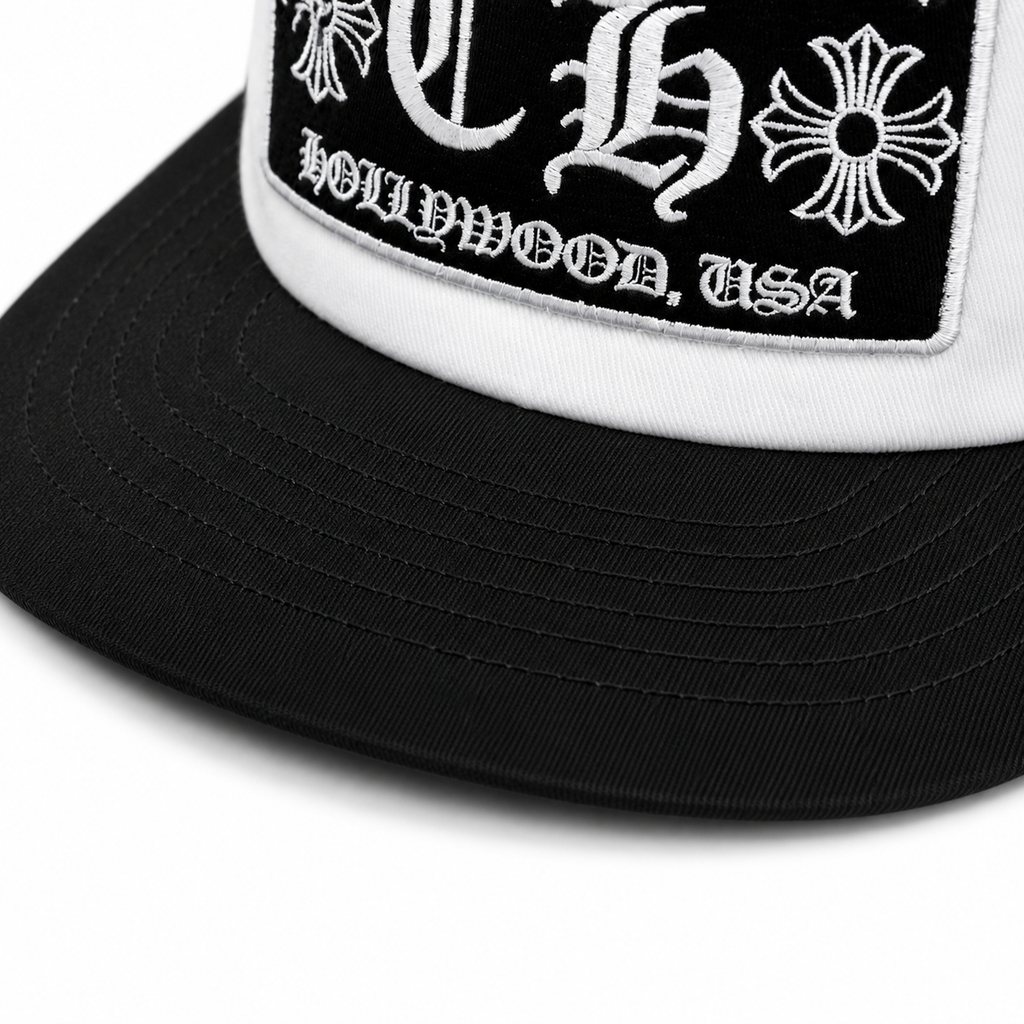 Chrome Hearts CH Hollywood Trucker Hat Black/White