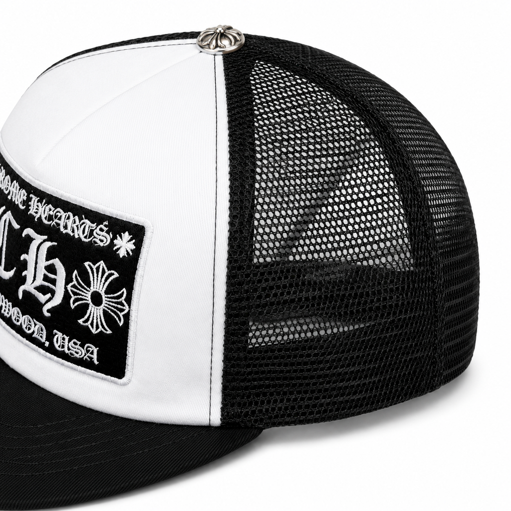 Chrome Hearts CH Hollywood Trucker Hat Black/White
