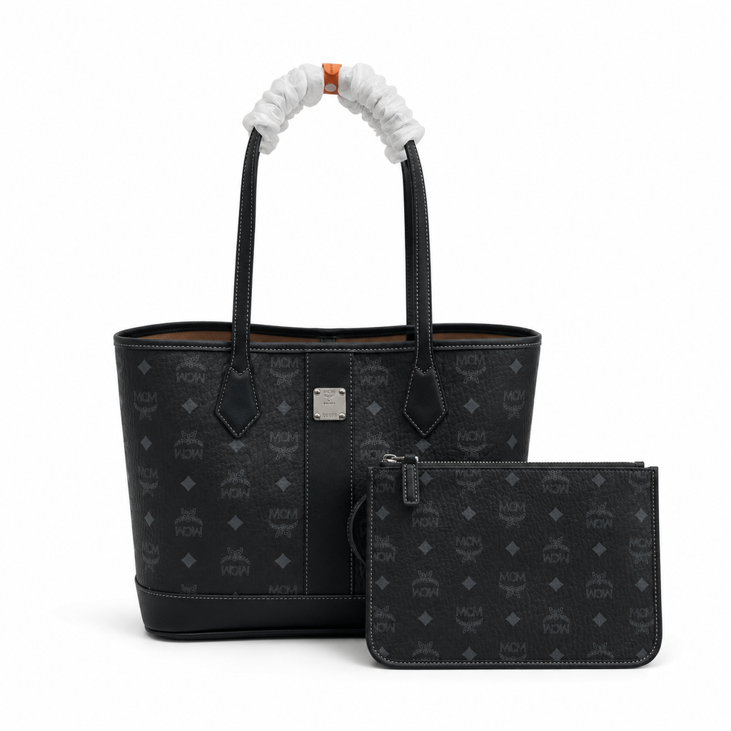 MCM Liz Visetos Series Black Medium Reversible Tote Bag