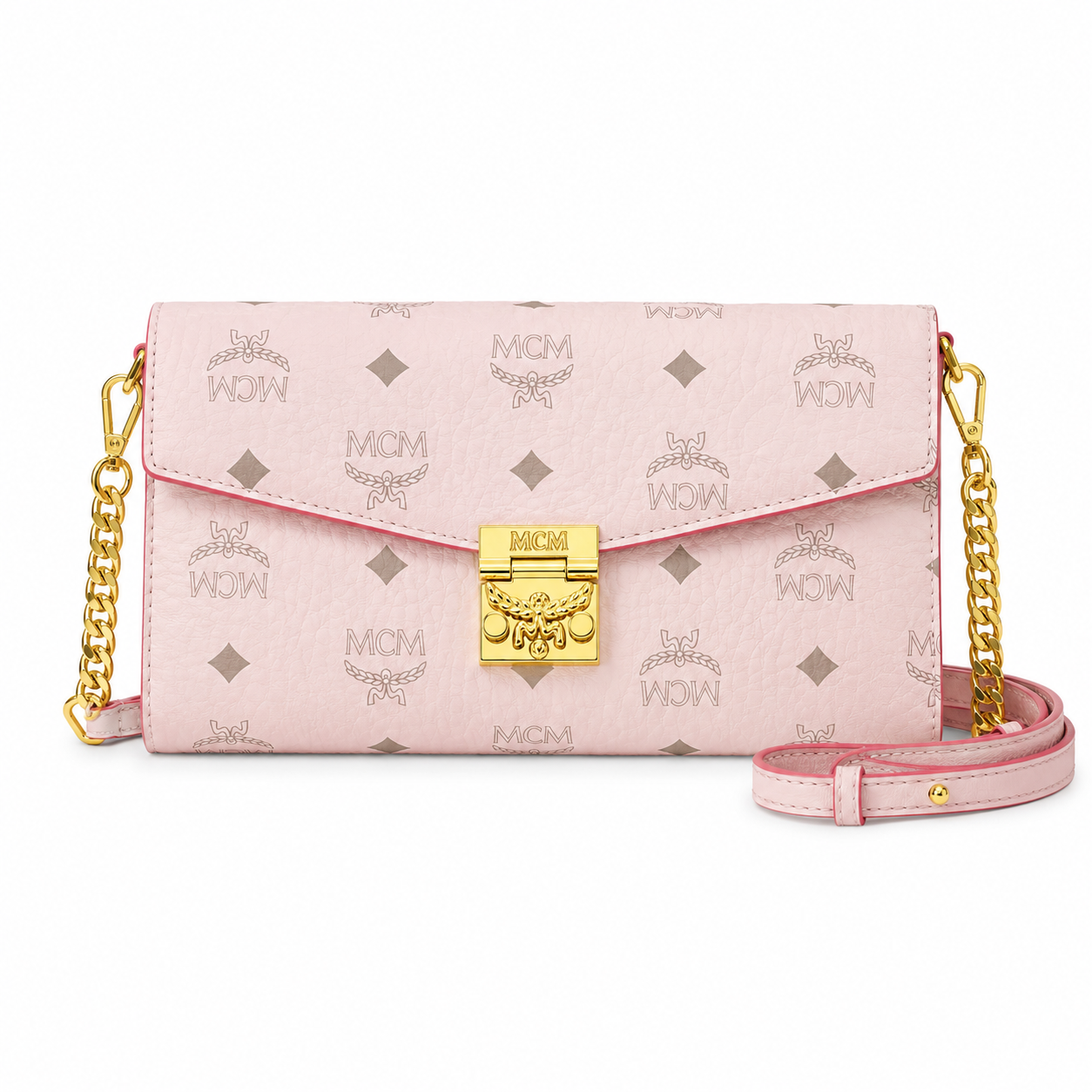 MCM Millie Visetos Series Small Flap Chain Bag in Soft Pink