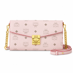 MCM Millie Visetos Series Medium Flap Chain Bag in Soft Pink