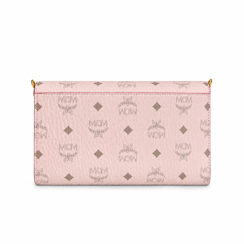 MCM Millie Visetos Series Small Flap Chain Bag in Soft Pink