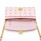 MCM Millie Visetos Series Small Flap Chain Bag in Soft Pink