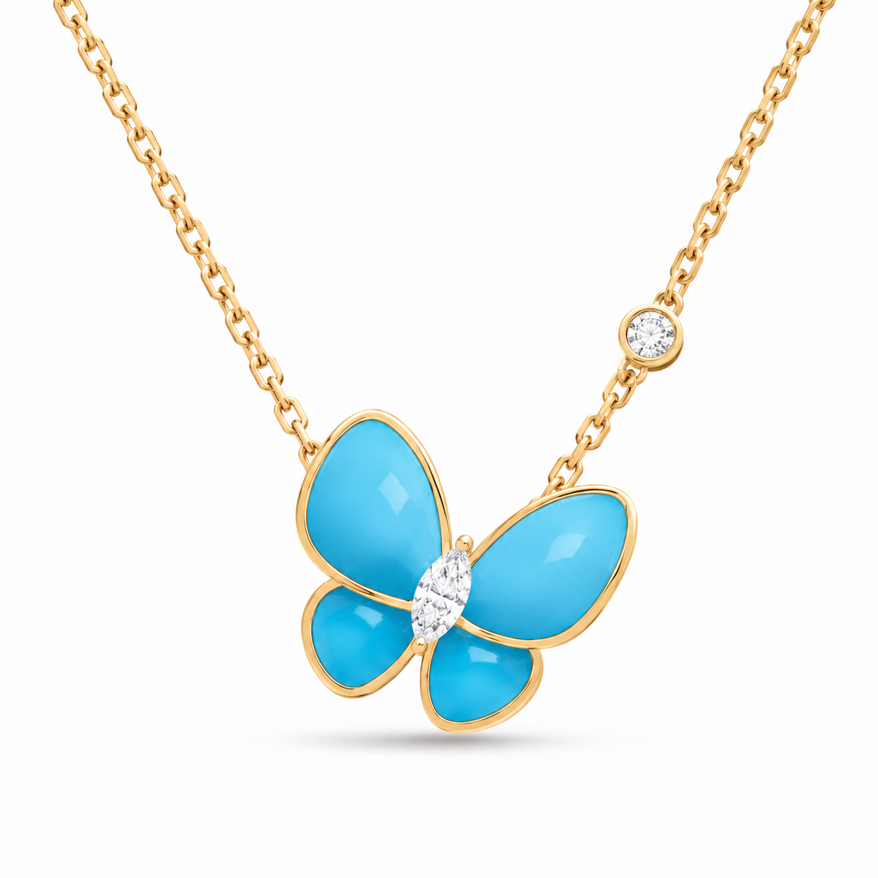 Van Cleef & Arpels Two Butterfly turquoise and diamond butterfly necklace