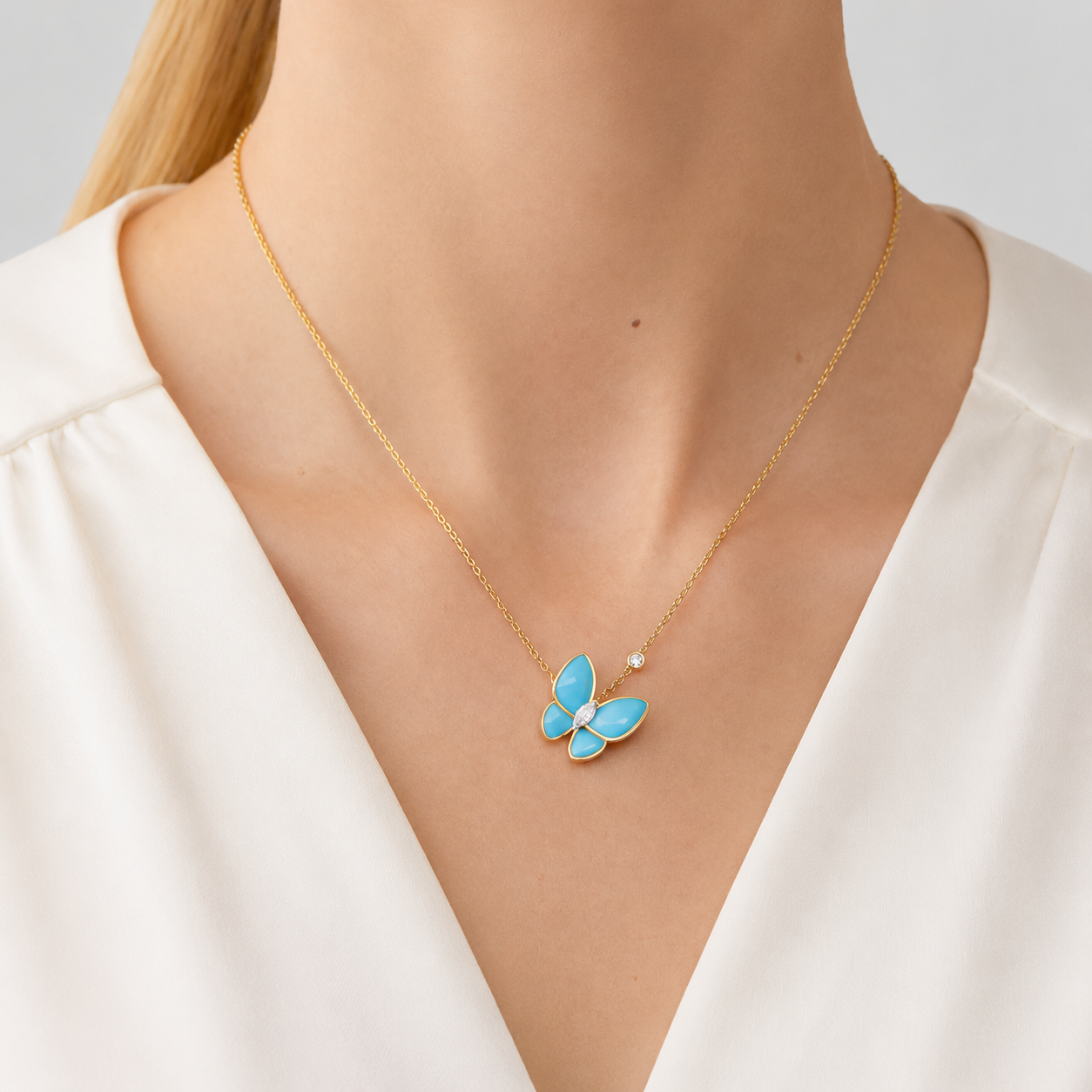 Van Cleef & Arpels Two Butterfly turquoise and diamond butterfly necklace