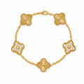 Van Cleef & Arpels Alhambra 5-Motif Bracelet with Guilloché and Diamond Accents