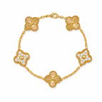 Van Cleef & Arpels Alhambra 5-Motif Bracelet with Guilloché and Diamond Accents
