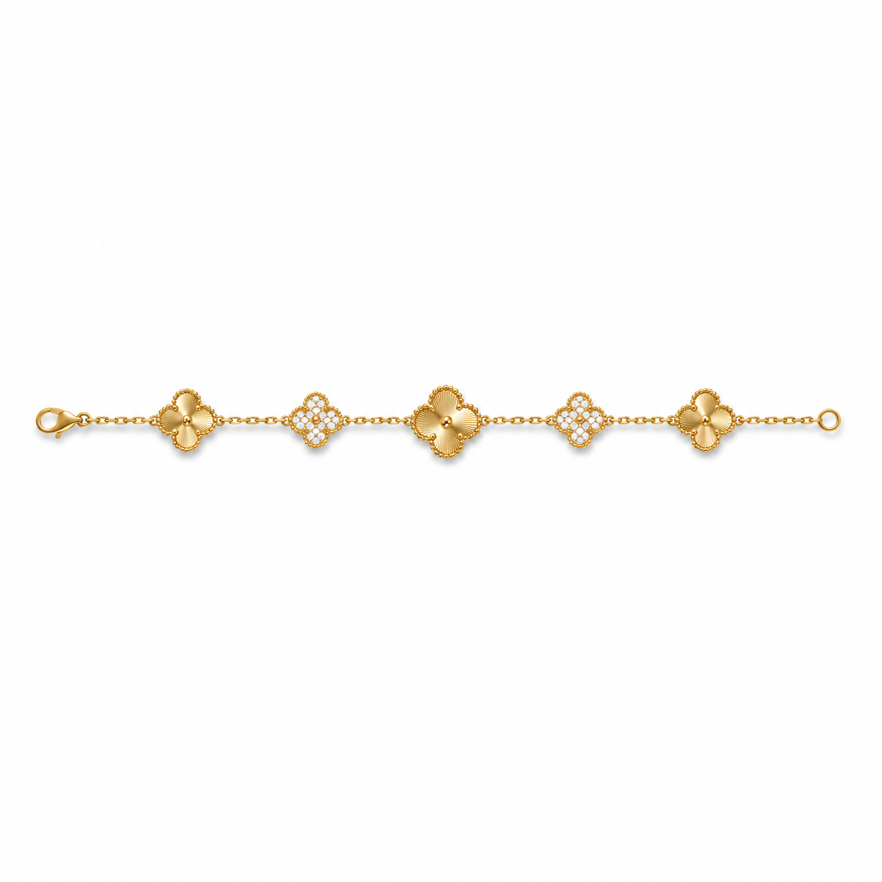 Van Cleef & Arpels Alhambra 5-Motif Bracelet with Guilloché and Diamond Accents