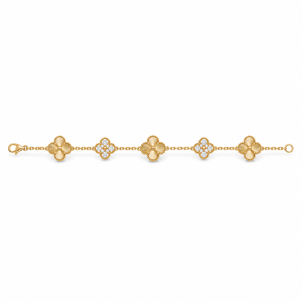 Van Cleef & Arpels Alhambra 5-Motif Bracelet with Guilloché and Diamond Accents