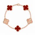 Van Cleef & Arpels Vintage Alhambra 5-motif bracelet in carnelian and guilloché gold