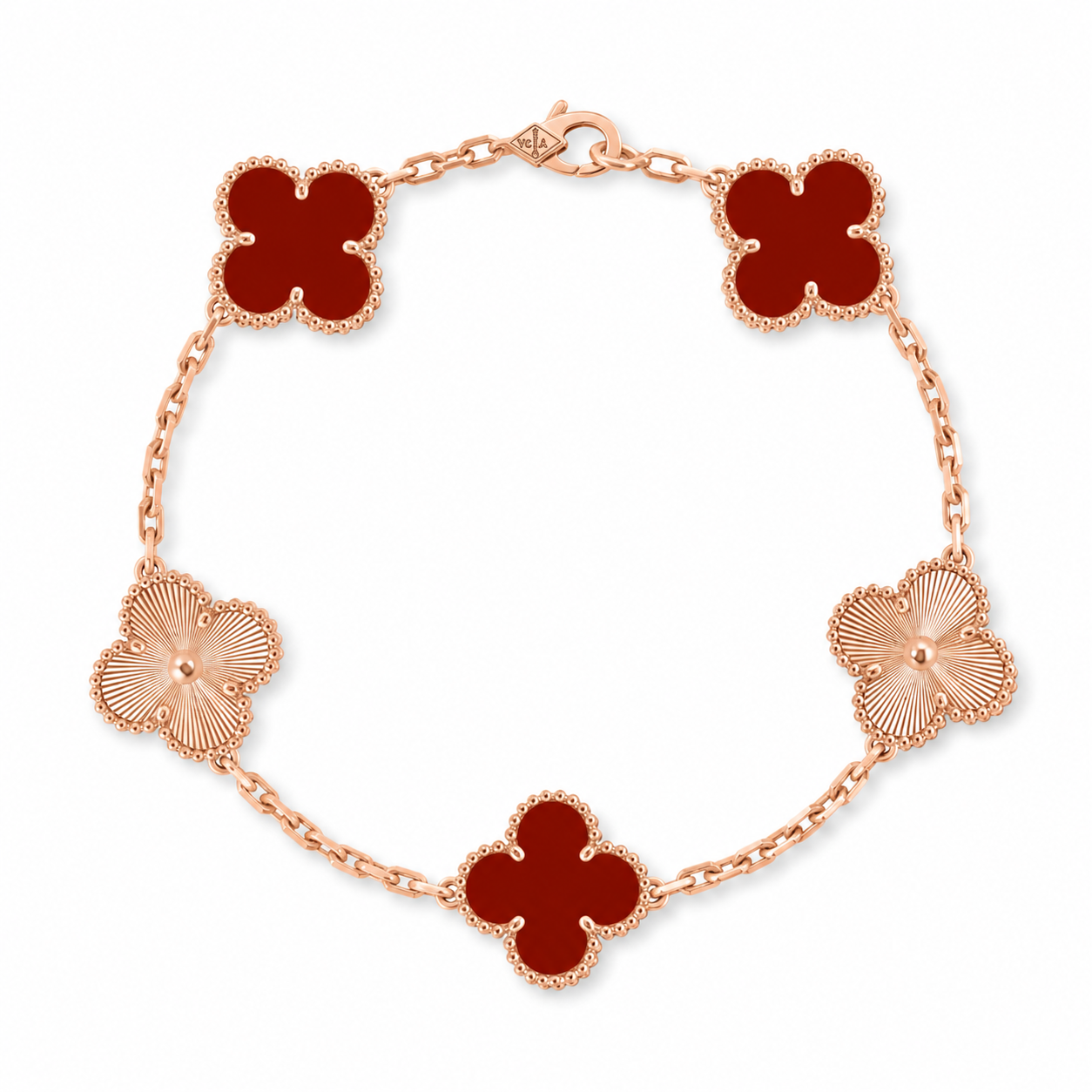 Van Cleef & Arpels Vintage Alhambra 5-motif bracelet in carnelian and guilloché gold