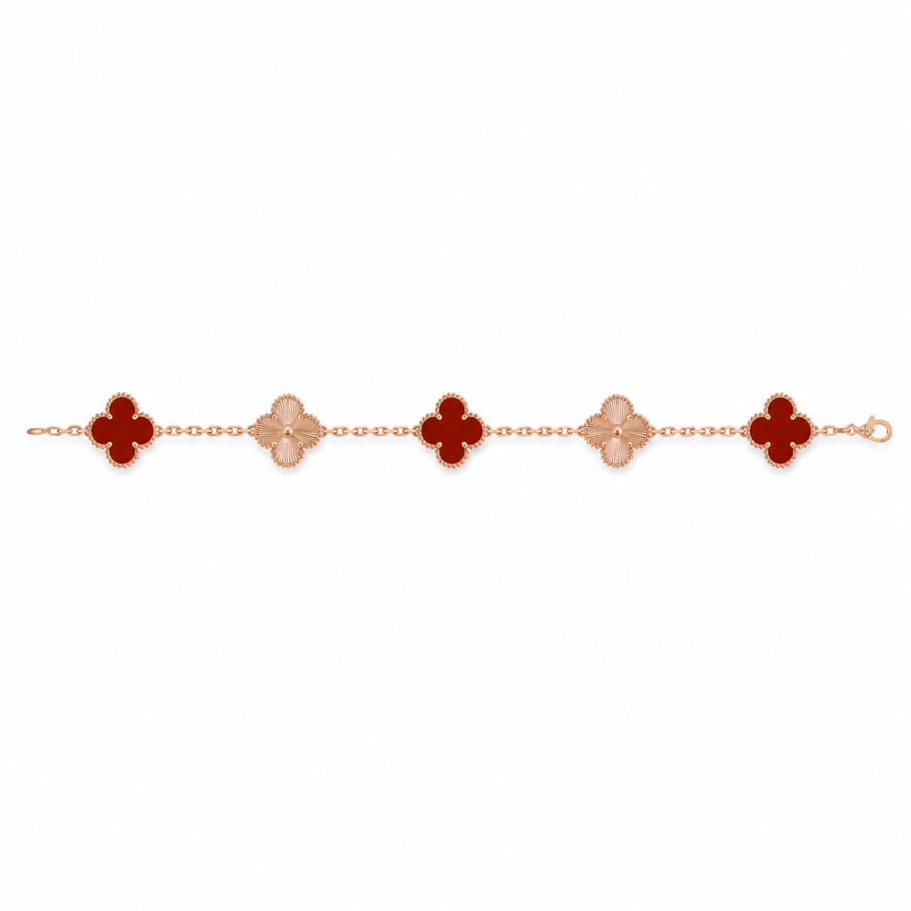 Van Cleef & Arpels Vintage Alhambra 5-motif bracelet in carnelian and guilloché gold