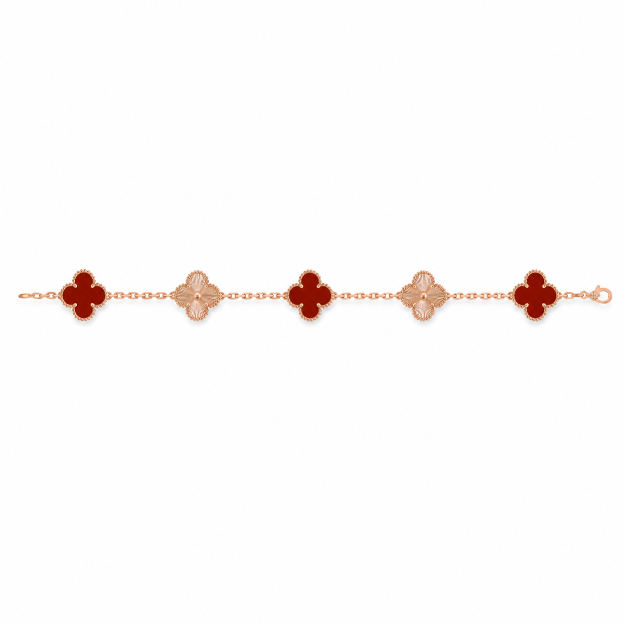 Van Cleef & Arpels Vintage Alhambra 5-motif bracelet in carnelian and guilloché gold