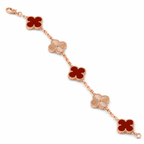 Van Cleef & Arpels Vintage Alhambra 5-motif bracelet in carnelian and guilloché gold