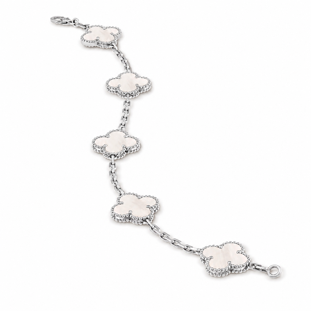 Van Cleef & Arpels Vintage Alhambra 5-motif bracelet in white mother-of-pearl