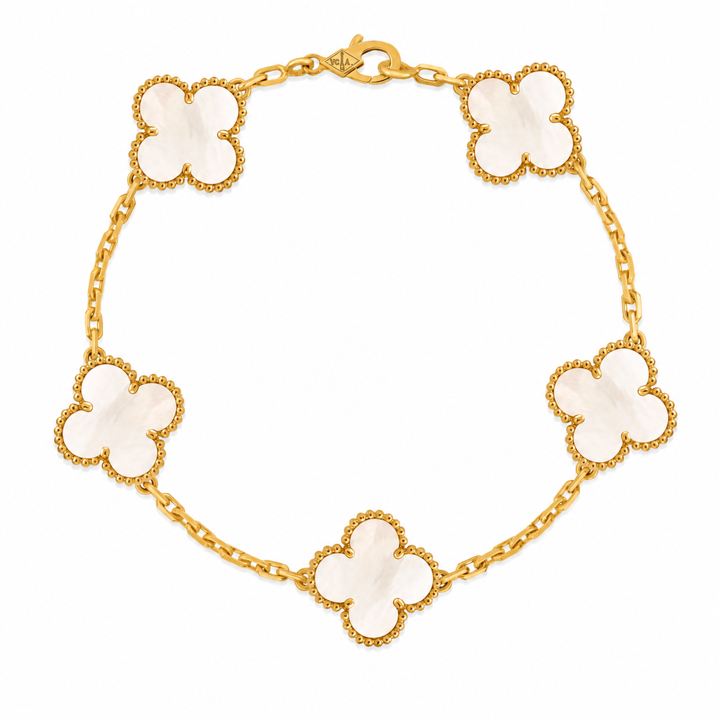Van Cleef & Arpels Vintage Alhambra 5-motif bracelet in white mother-of-pearl