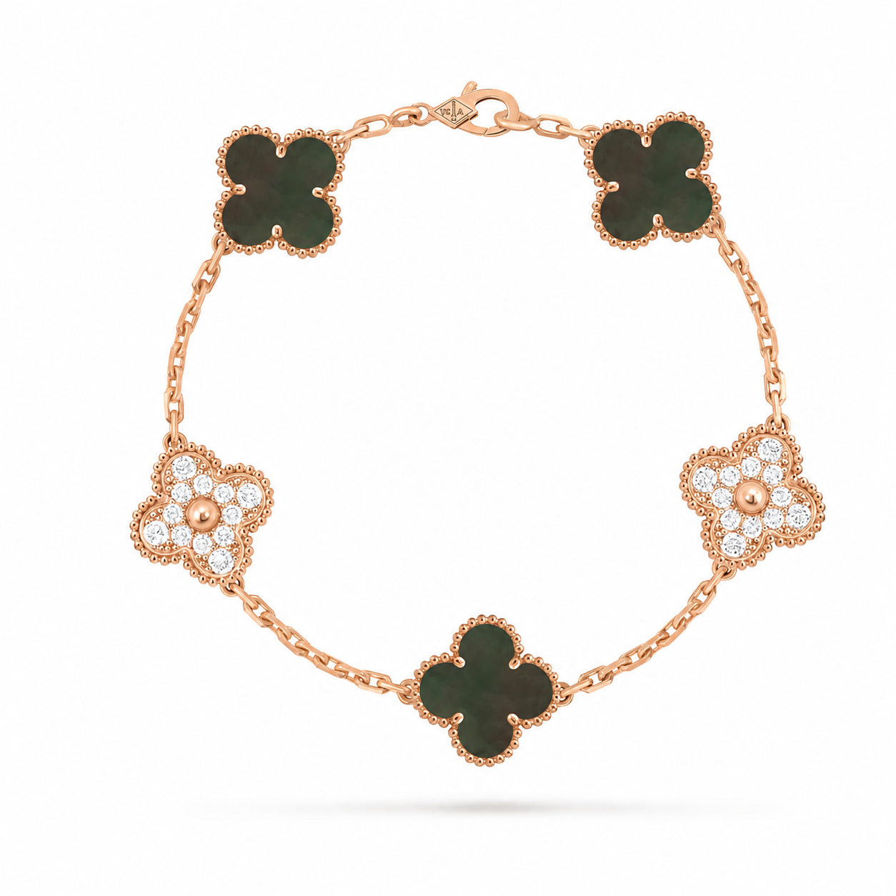 Van Cleef & Arpels Vintage Alhambra 5-motif bracelet in grey mother-of-pearl and diamonds