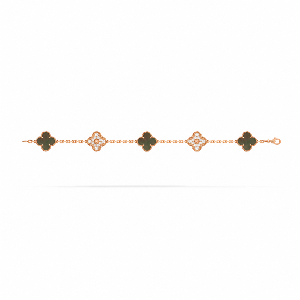 Van Cleef & Arpels Vintage Alhambra 5-motif bracelet in grey mother-of-pearl and diamonds