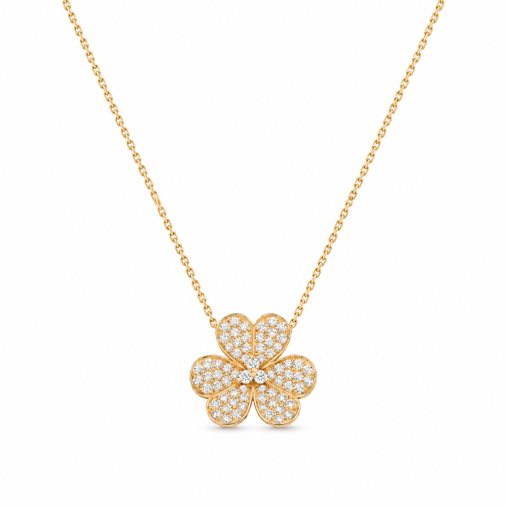 Van Cleef & Arpels Frivole collection pavé-diamond clover necklace