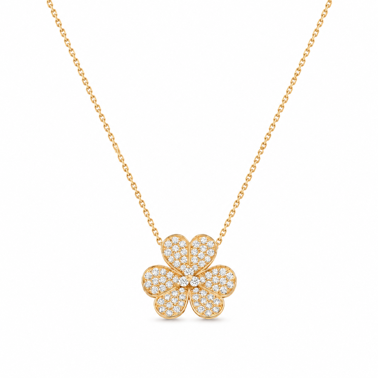 Van Cleef & Arpels Frivole collection pavé-diamond clover necklace
